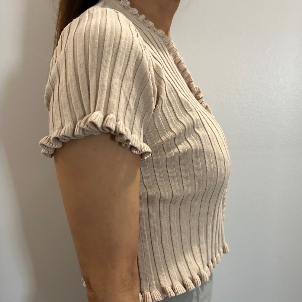 HYFVE Ruffled Cream Ribbed Blouse - Picture 3 of 8